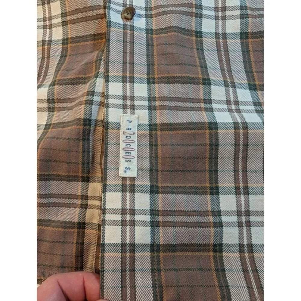 Savane Deep Dye Mens Button Down Long Sleeve Flannel Plaid Shirt Large brown K7